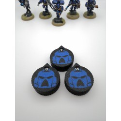 3 mini compteurs 0 à 14 vie / blessure compatible Warhammer Space Marine casque