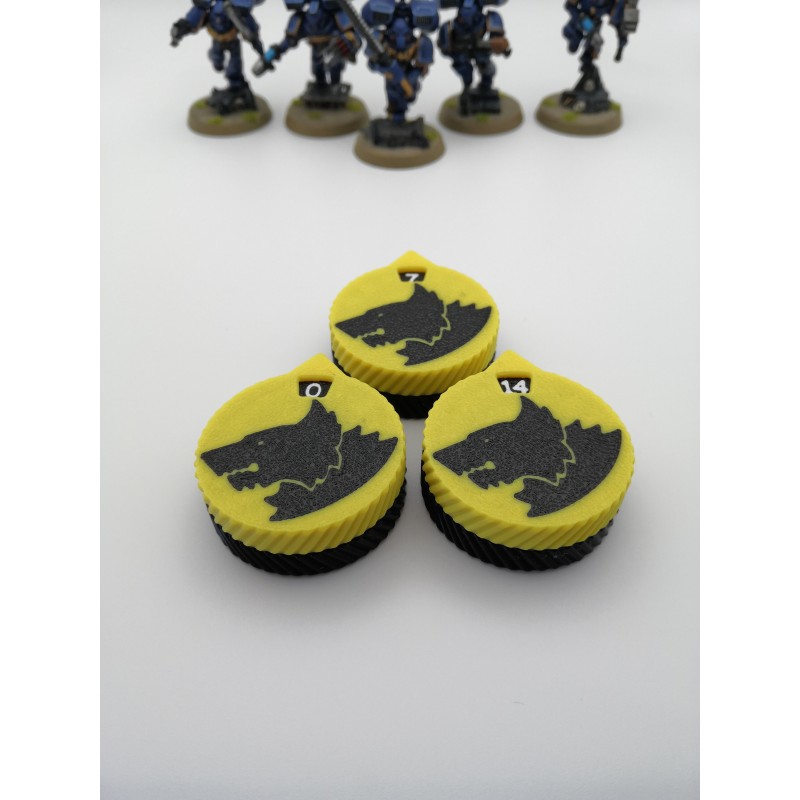 3 mini-tellers van 0 tot 14 levens/verwondingen, compatibel met Warhammer Space Wolves