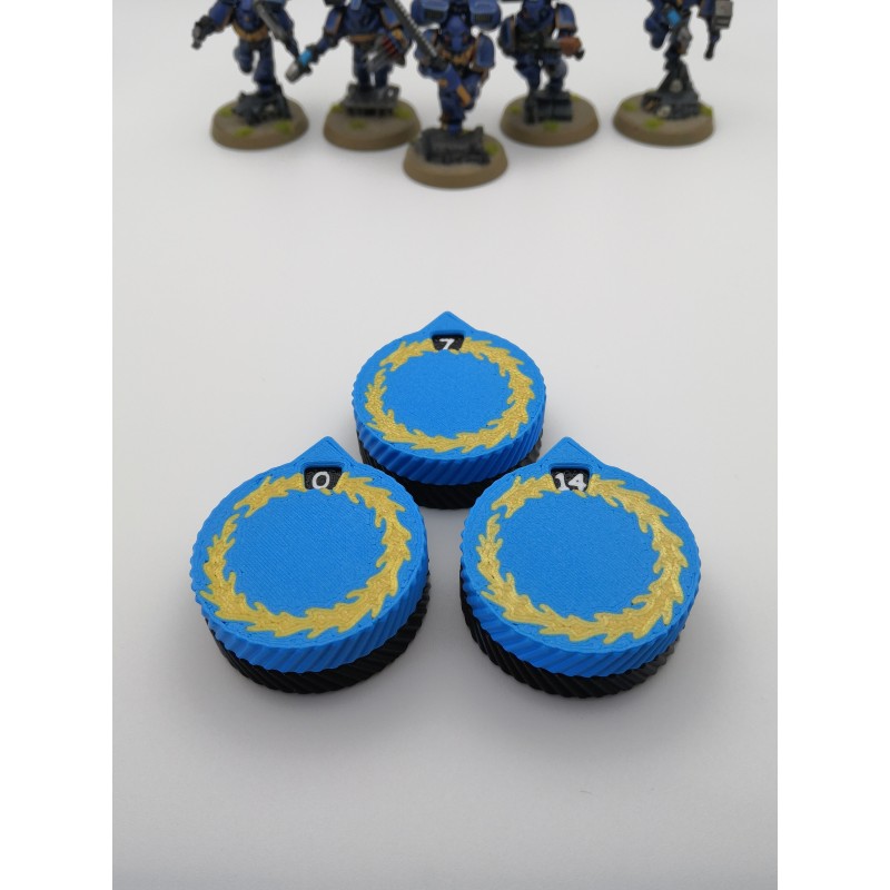 3 minicontadores de 0 a 14 vidas/heridas, compatibles con Warhammer Thousand Sons