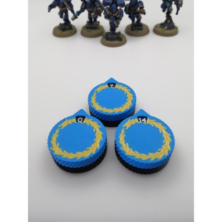 3 minicontadores de 0 a 14 vidas/heridas, compatibles con Warhammer Thousand Sons