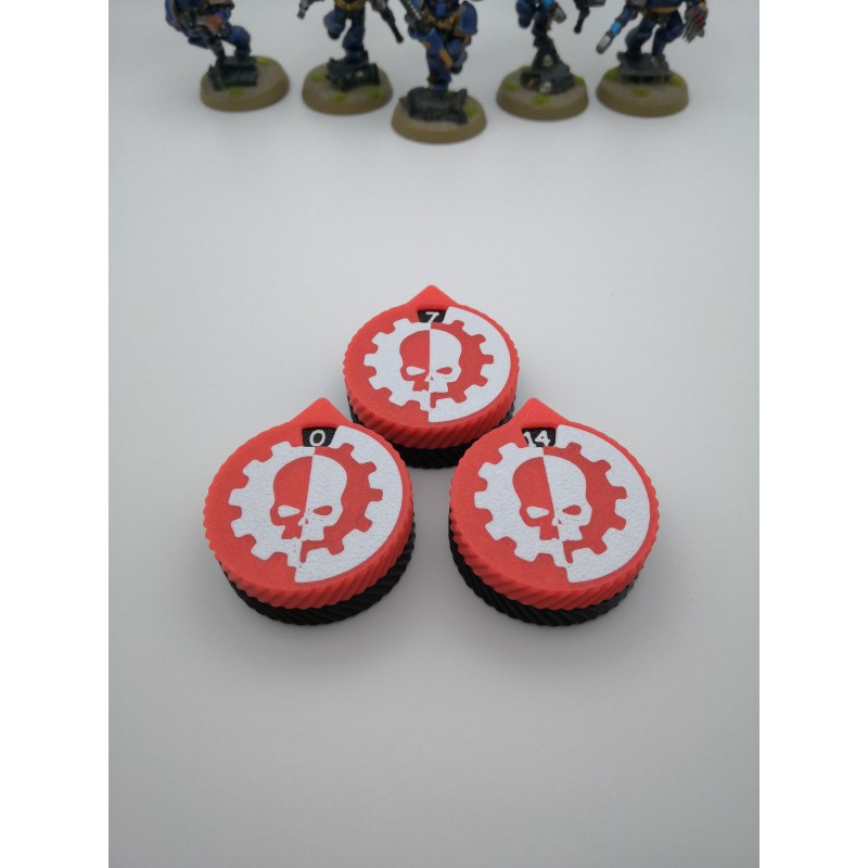 3 Mini-Zähler (0 bis 14 Leben/Verletzungen), kompatibel mit Warhammer Adeptus Mechanicus