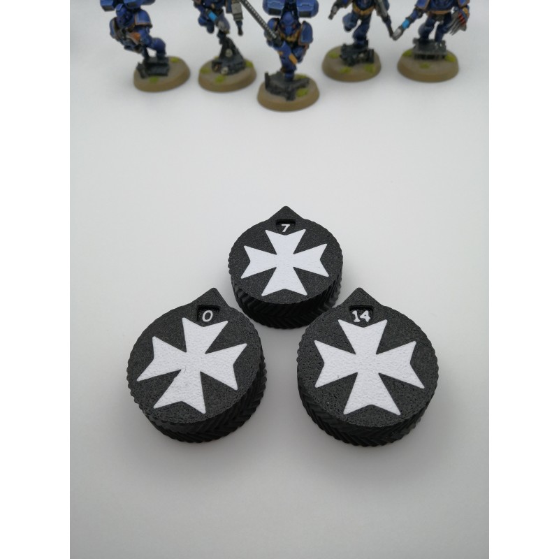 3 mini compteurs 0 à 14 vie / blessure compatible Warhammer Black Templars 3 mini compteurs 0 à 14 vie / blessure compatible Warhammer Black Templars