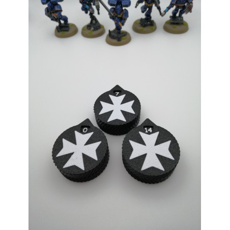 3 mini counters (0–14 lives/wounds), compatible with Warhammer Black Templars