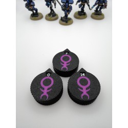 3 mini contatori da 0 a 14 punti vita/ferita, compatibili con Warhammer Slaneesh