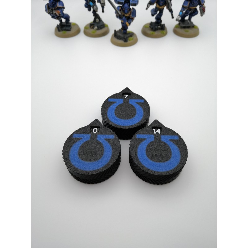 3 mini compteurs 0 à 14 vie / blessure compatible Warhammer ultramarine 3 mini compteurs 0 à 14 vie / blessure compatible Warhammer ultramarine