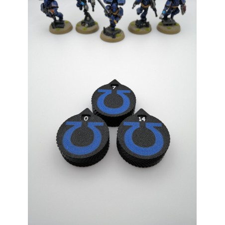 3 mini compteurs 0 à 14 vie / blessure compatible Warhammer ultramarine