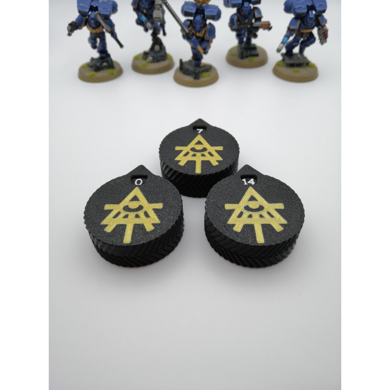 3 mini contatori da 0 a 14 punti vita/ferite, compatibili con Warhammer Aeldari