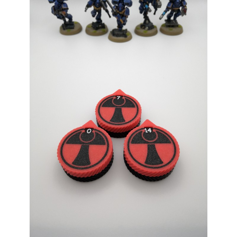 3 minicontadores de 0 a 14 vidas/heridas, compatibles con Warhammer Farsight T'au