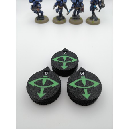 3 mini counters (0–14 lives/wounds), compatible with Warhammer Sons of Horus