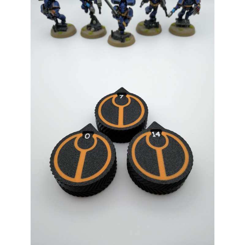 3 minicontadores de 0 a 14 vidas/heridas, compatibles con Warhammer T'au