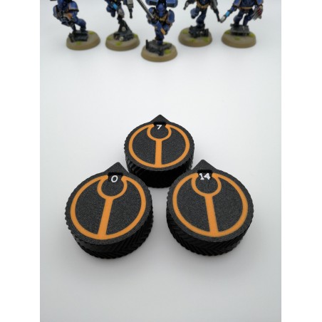 3 Mini-Zähler (0 bis 14 Leben/Verletzungen), kompatibel mit Warhammer T'au