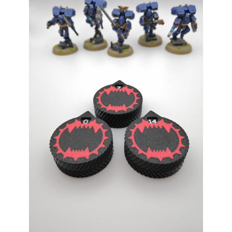 3 Mini-Zähler (0 bis 14 Leben/Verletzungen), kompatibel mit Warhammer World Eater