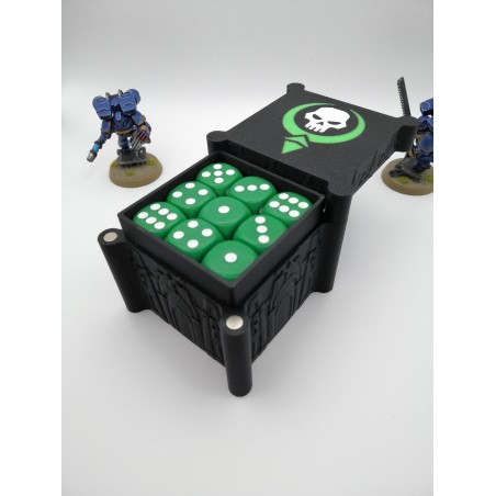 Aufbewahrungsbox für 27 Würfel – Kompatibel mit Wargames wie Warhammer – im Necron-Stil