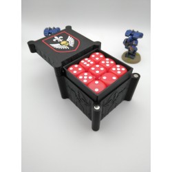 Boite de rangement pour 27 dés – Compatible wargame type Warhammer – inspiration Adepta Sororitas