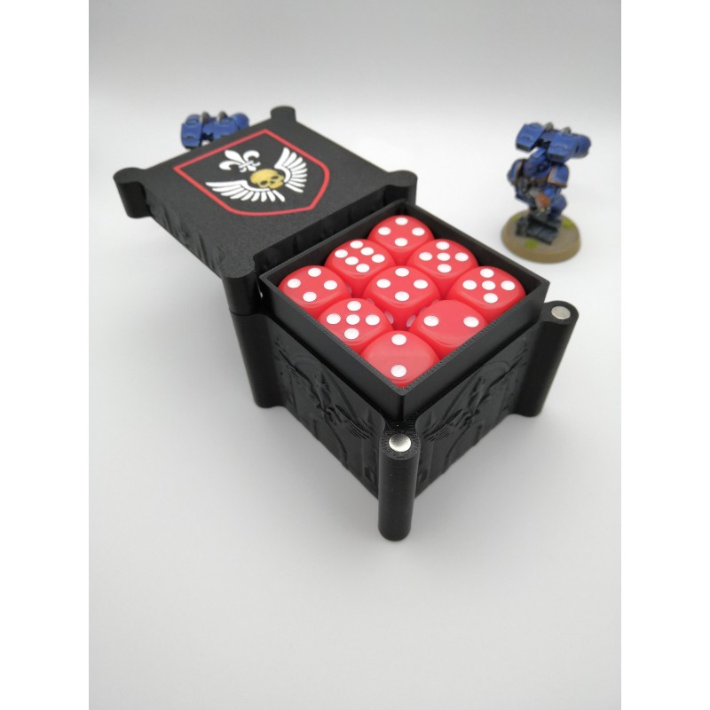 Scatola porta dadi per 27 dadi – Compatibile con giochi di guerra tipo Warhammer – ispirata all'Adepta Sororitas