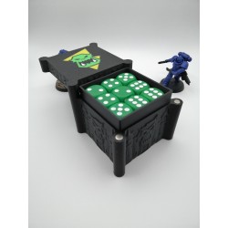 Caja para guardar 27 dados – Compatible con juegos de guerra tipo Warhammer – Inspirada en los Orkos