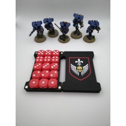 Boite de rangement pour 15 dés – Compatible wargame type Warhammer – inspiration Adepta Sororitas