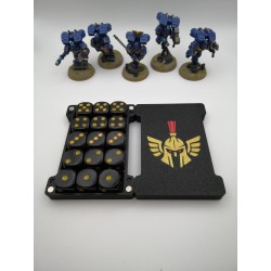 Boite de rangement pour 15 dés – Compatible wargame type Warhammer – inspiration Adeptus Custodes
