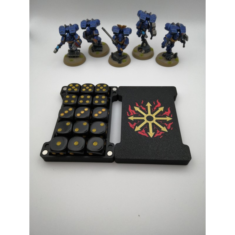 Aufbewahrungsbox für 15 Würfel – Kompatibel mit Wargames wie Warhammer – im Chaos-Stil