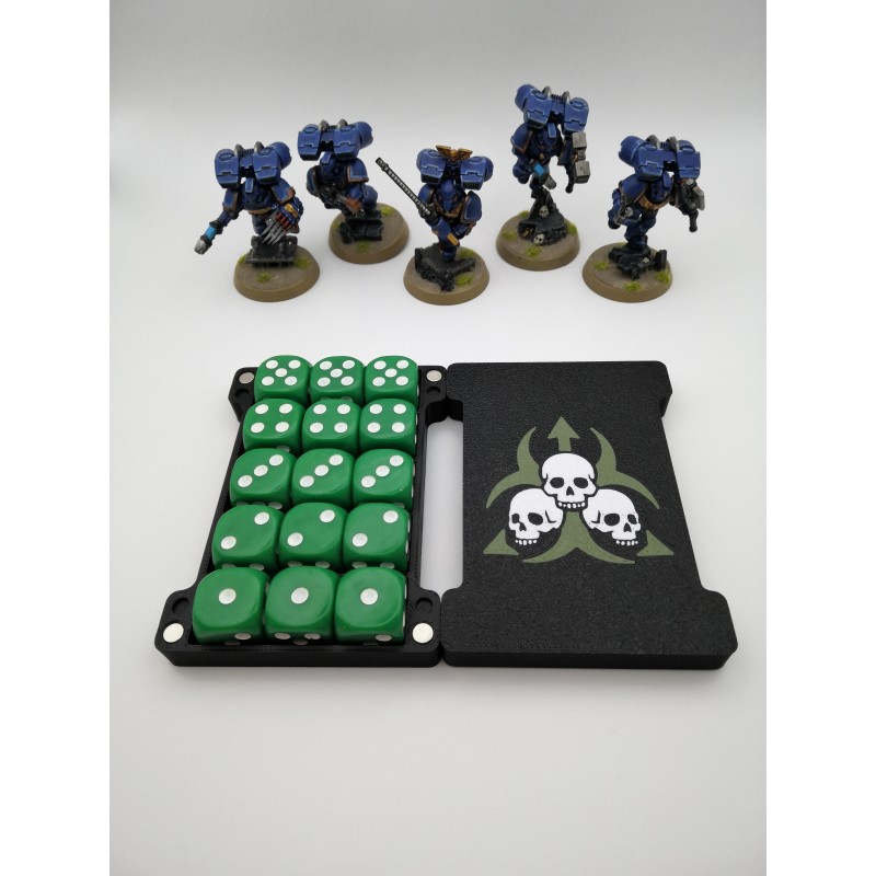 Storage box for 15 dice – Compatible with Warhammer-style wargames – Death Guard-inspired