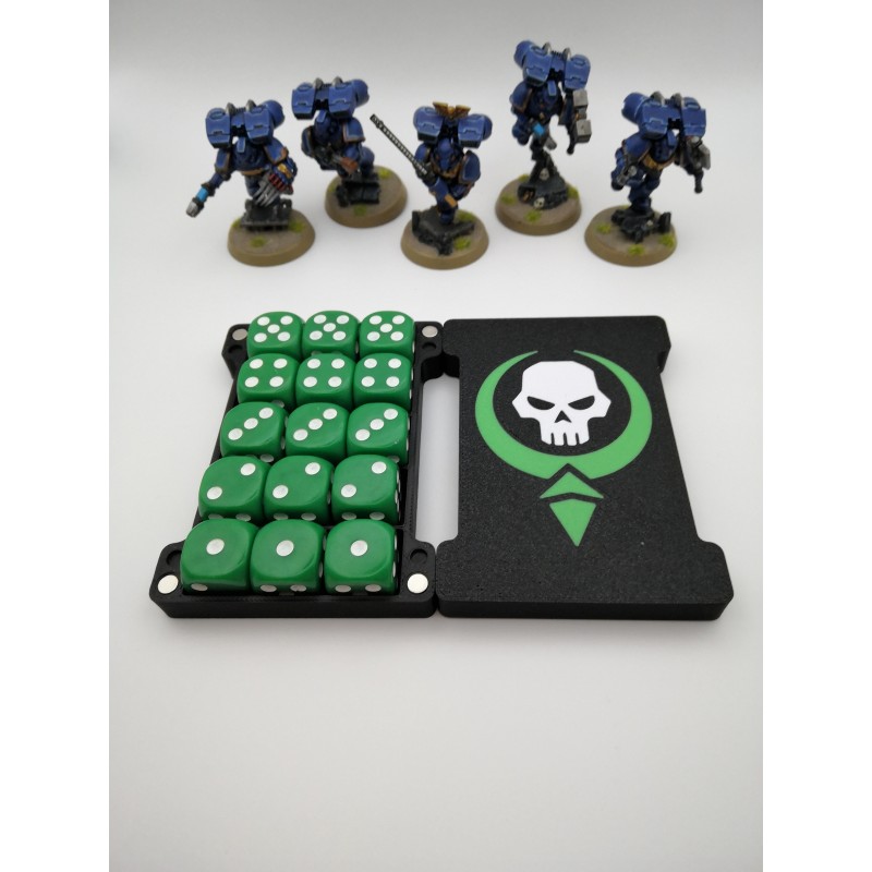 Storage box for 15 dice – Compatible with Warhammer-style wargames – Necron-inspired