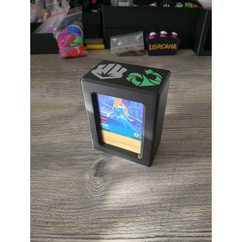 Caja para cartas +60 cartas protegidas con fundas con el logotipo de Acier Emeraude - Lorcana TCG