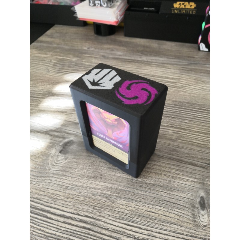 Scatola porta carte + 60 carte protette da bustine con logo Acier Amethyste - Lorcana TCG