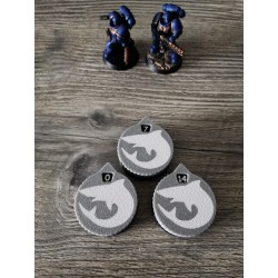 3 mini counters (0–14 lives/wounds), compatible with Warhammer Carcharodon