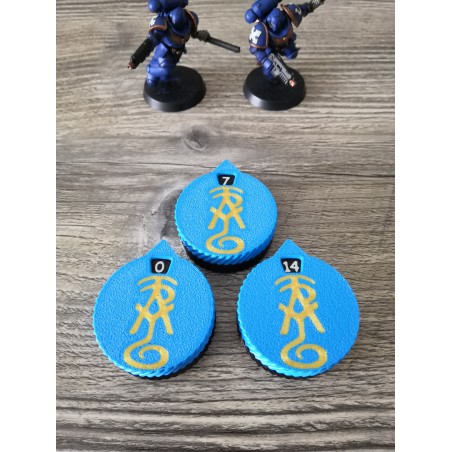 3 mini compteurs 0 à 14 vie / blessure compatible Warhammer Lumineth