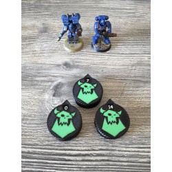 3 mini compteurs 0 à 14 vie / blessure compatible Warhammer Orks petite corne