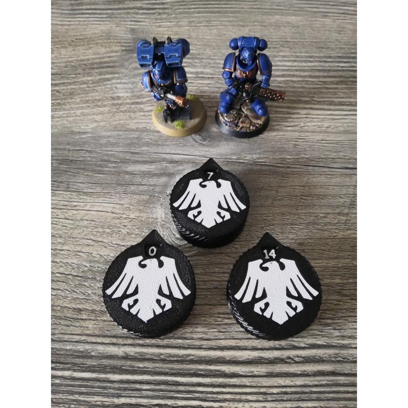 3 mini contatori da 0 a 14 punti vita/ferite, compatibili con Warhammer Raven Guard