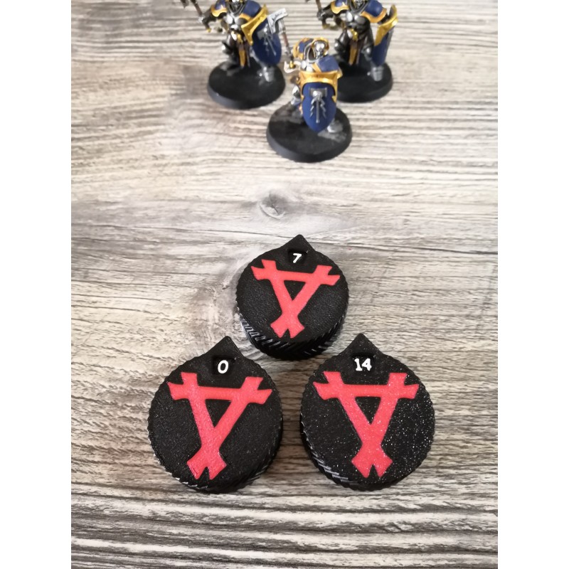 3 mini compteurs 0 à 14 vie / blessure compatible Warhammer Skaven 3 mini compteurs 0 à 14 vie / blessure compatible Warhammer Skaven