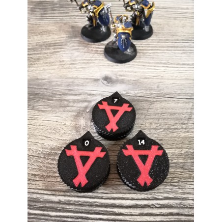 3 mini counters (0–14 lives/wounds), compatible with Warhammer Skaven