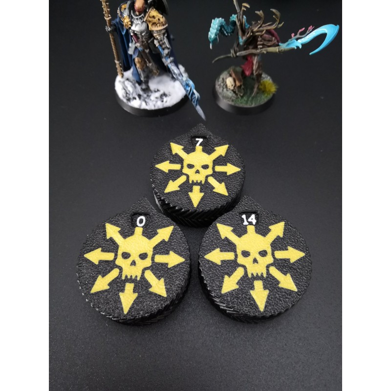 3 mini contatori da 0 a 14 punti vita/ferite, compatibili con Warhammer Skull Chaos