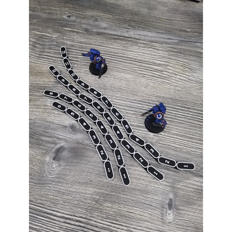 4 flexible measuring rulers (6, 8, 10 and 12 inches) compatible with wargames such as Warhammer 40k, Kill Team and Age of Sigmar