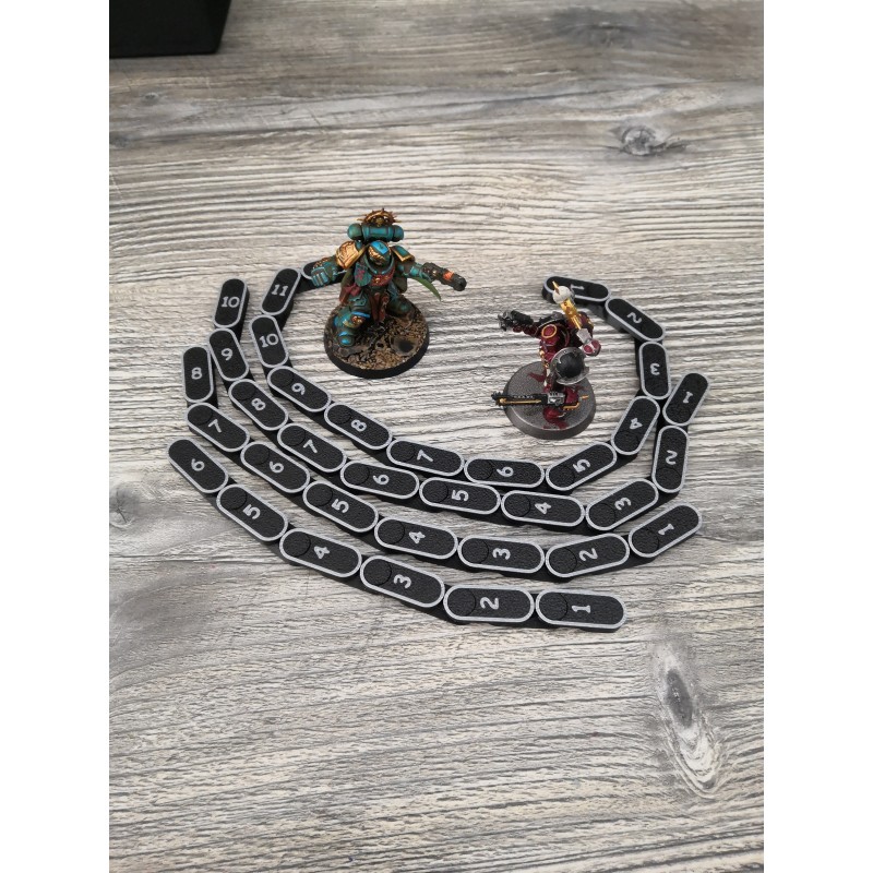 4 flexible measuring rulers (6, 8, 10 and 12 inches) compatible with wargames such as Warhammer 40k, Kill Team and Age of Sigmar