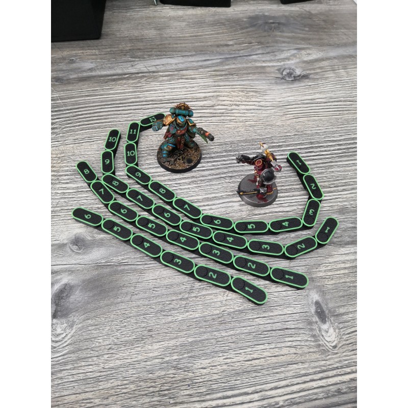 4 flexibele miniatuurrails van 6, 8, 10 en 12 inch, geschikt voor wargames zoals Warhammer 40k, Kill Team en Age of Sigmar