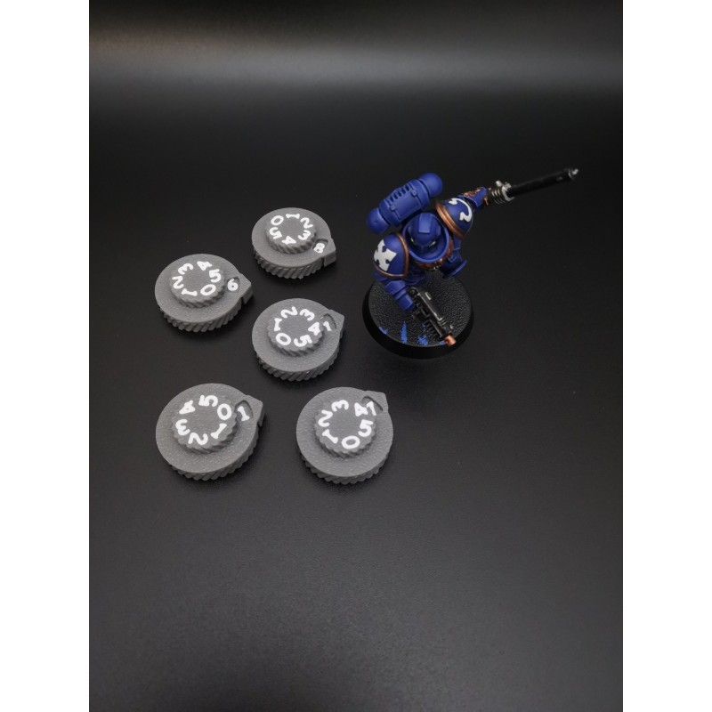 Lote de 5 mini contadores de heridas/vida de 0 a 59 para juegos de guerra o juegos de rol compatibles con Warhammer 40k