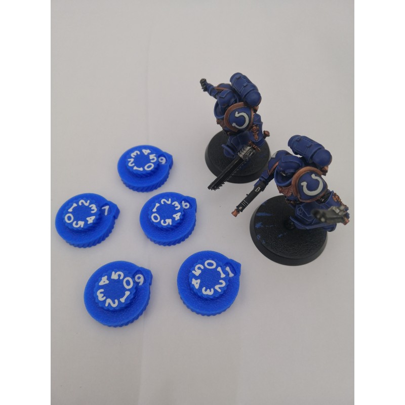 5er-Set Mini-Verletzungs-/Lebenspunktzähler von 0 bis 59 für Wargames oder Rollenspiele, kompatibel mit Warhammer 40k