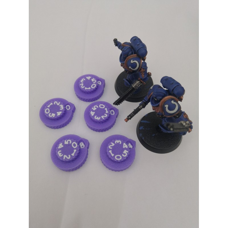 Lote de 5 mini contadores de heridas/vida de 0 a 59 para juegos de guerra o juegos de rol compatibles con Warhammer 40k