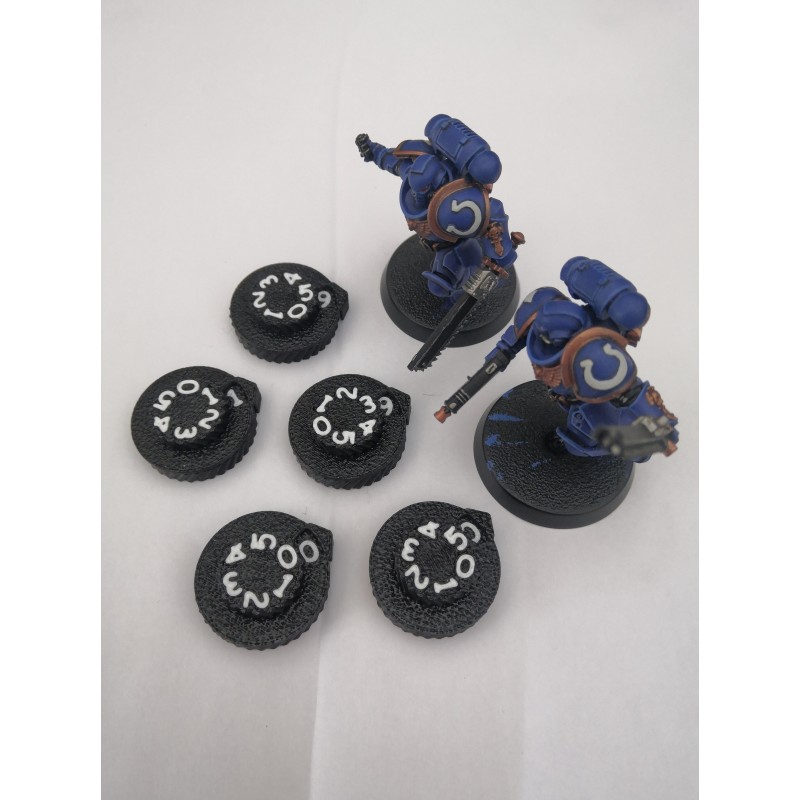 Set of 5 mini damage/health counters (0–59) for wargames or Warhammer 40k-compatible RPGs