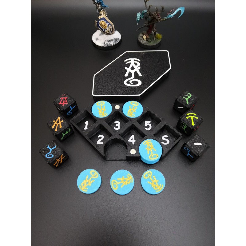 Boite de 6 runes et 12 jetons compatible Warhammer Lumineth Age of Sigmar