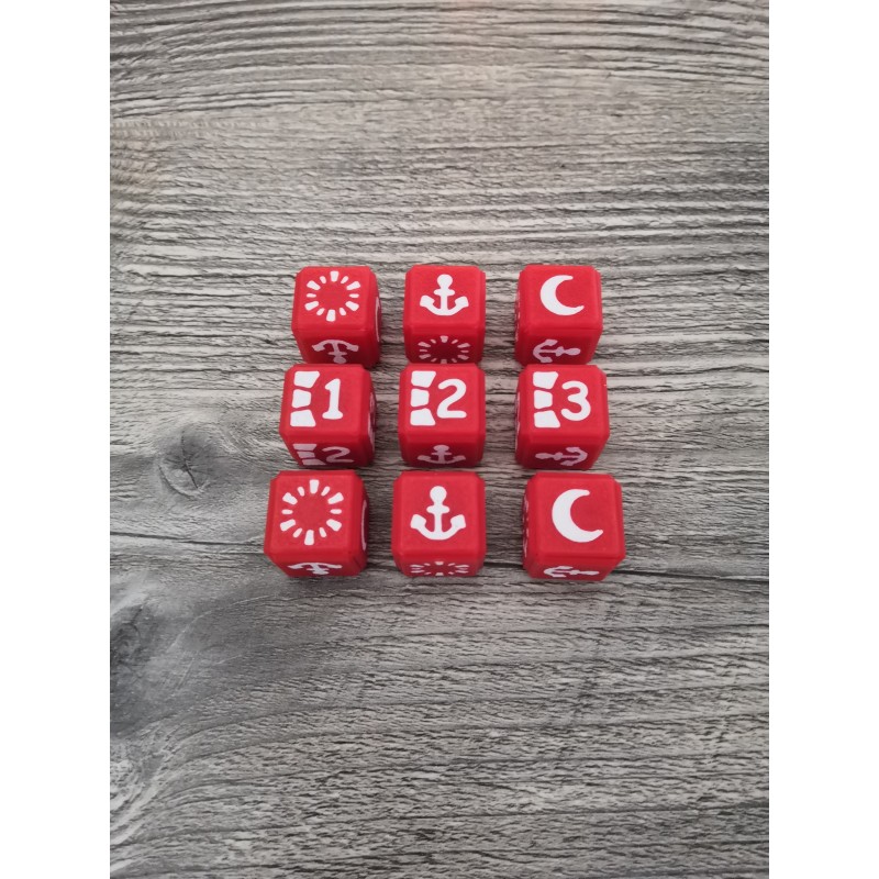 Lot de 9 dés D6 16mm version Bravos rouge et blanc - Altered TCG Lot de 9 dés D6 16mm version Bravos rouge et blanc - Altered TCG
