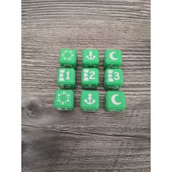 Set of 9 D6 16mm Muna green and white dice - Altered TCG