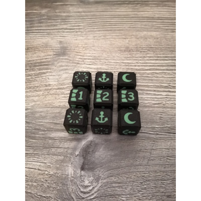 Lot de 9 dés D6 16mm version Muna noir et vert - Altered TCG Lot de 9 dés D6 16mm version Muna noir et vert - Altered TCG