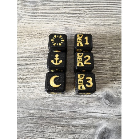 Set van 6 D6 20 mm zwarte en gouden dobbelstenen - Altered TCG