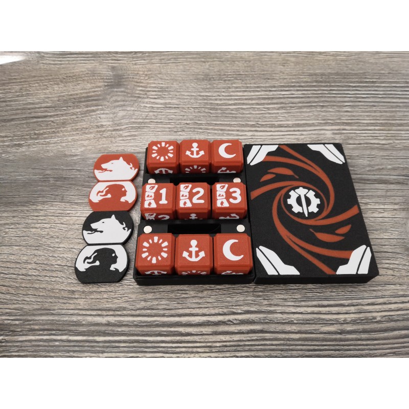 Boite de 9 dés D6 de 20 mm + 2 paires de jetons hero / compagnon - Version Axiom - Altered TCG