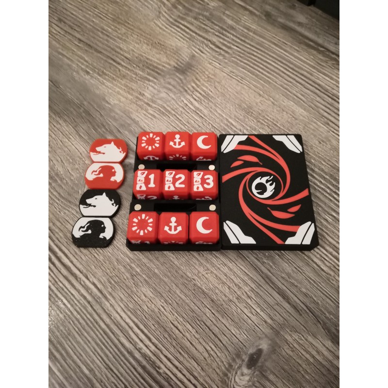 Doos met 9 x 20 mm D6-dobbelstenen + 2 paar helden/gezellenfiches - Bravos-versie - Altered TCG