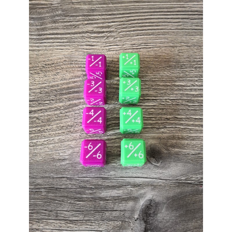 Set de 8 dados D6 16 mm +1/+1 y -1/-1 para Magic MTG