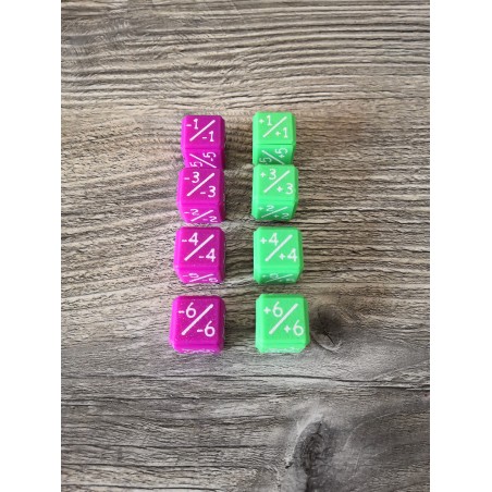Set van 8 D6 16 mm +1/+1 en -1/-1 dobbelstenen voor Magic MTG